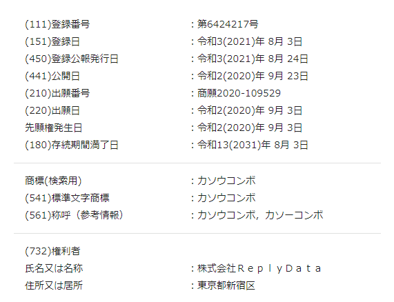 [カソウコンボ]"カソウコンボ"商標取得につきまして